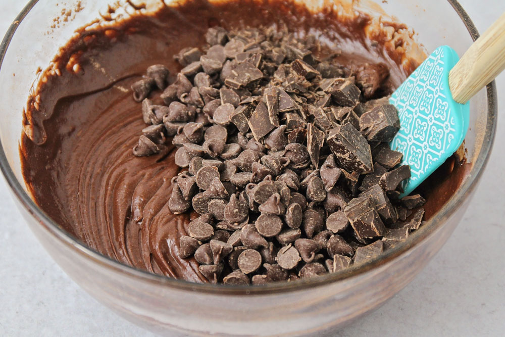 Making brownies from scratch in a mixing bowl