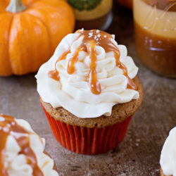 Spiced Pumpkin Cupcakes with Salted Caramel Cream Cheese Frosting