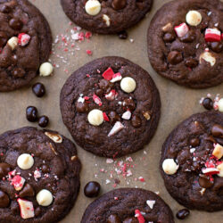 Baked peppermint cookies on parchment.