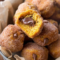 Nutella Stuffed Pumpkin Doughnut Holes | lifemadesimplebakes.com