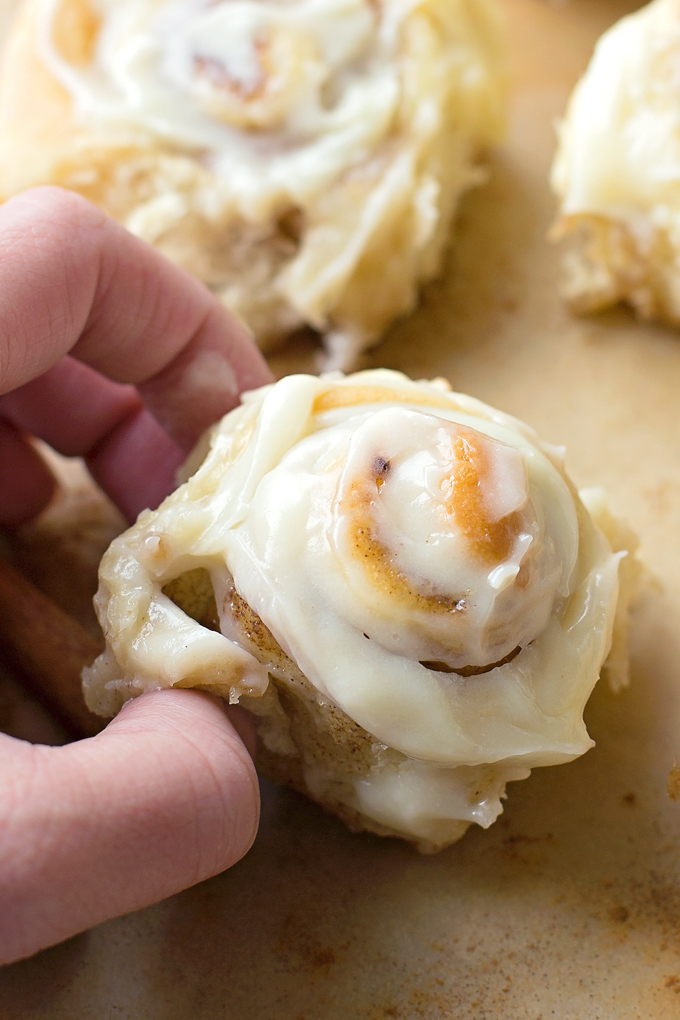 Mini Cinnamon Rolls with Cream Cheese Frosting are perfect little finger foods!