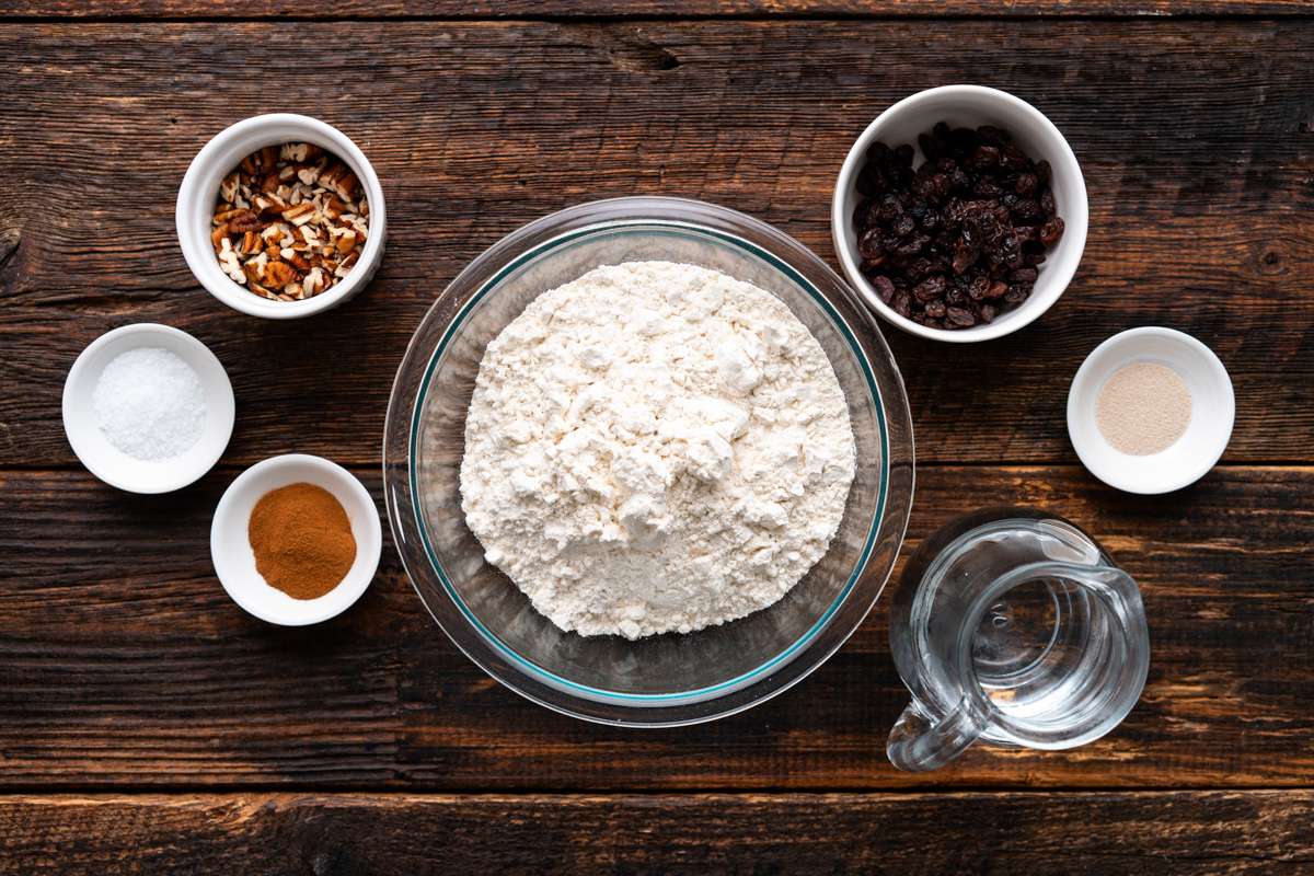 Raisin pecan bread ingredients.