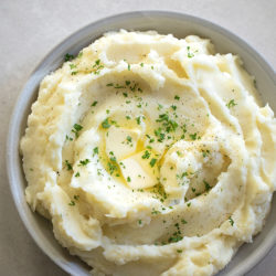 A close up of a bowl full of Instant Pot mashed potatoes.