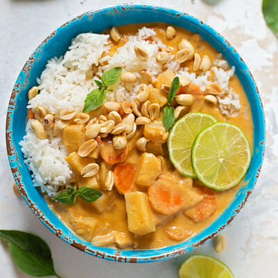 Homemade Massaman Curry in a bowl.