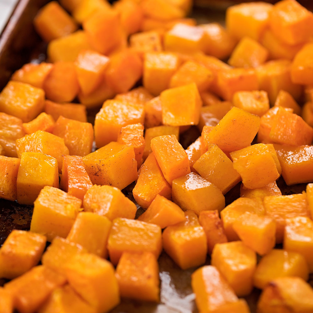 Sweet and savory maple roasted butternut squash has become a staple side dish for dinner ands holidays. It's flavorful, simple and beyond delicious! Sweet roasted butternut squash