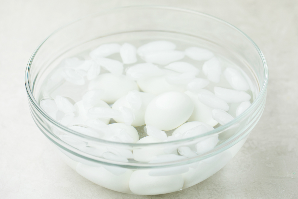 Eggs in ice bath