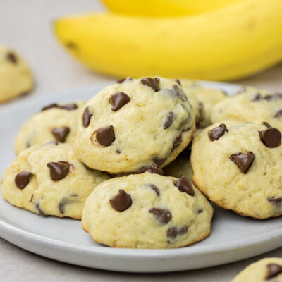 Banana chocolate chip cookies on a plate.