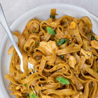 Thai Drunken Noodles in a bowl.