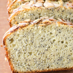 Slices of almond poppy seed loaf.