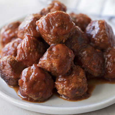 Instant pot party meatballs served on a plate.