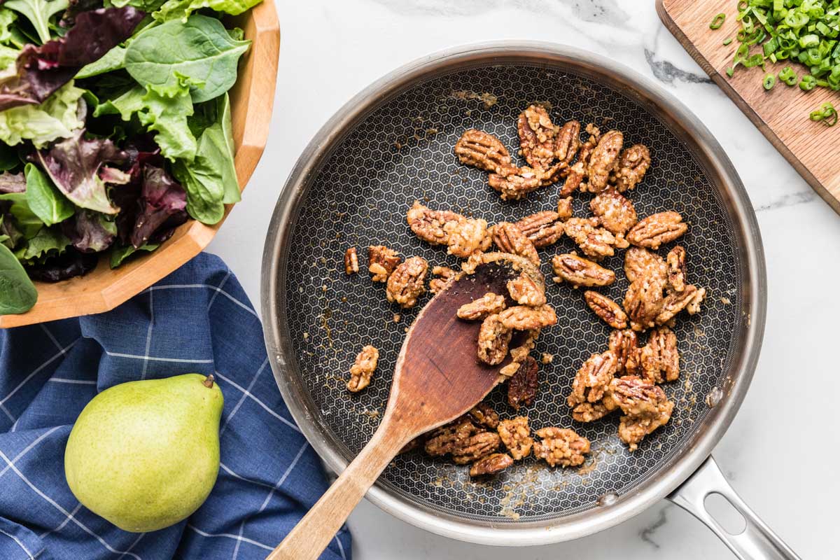 Toasting candied walnuts for a salad topping