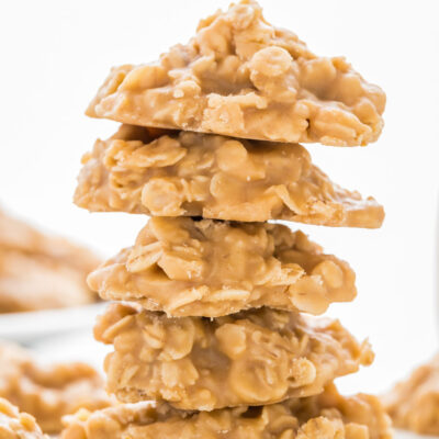 Stack of no-bake peanut butter cookies.