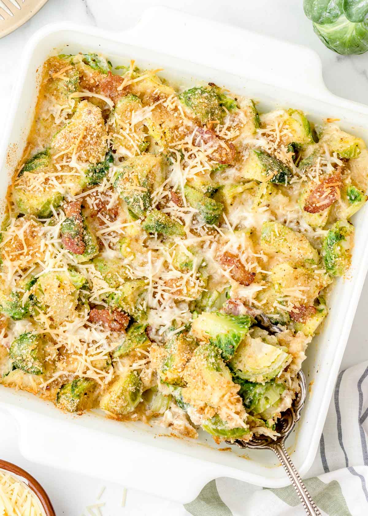 Brussel sprout casserole with bacon and cheese