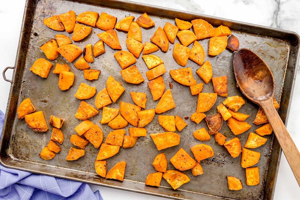 sliced and baked sweet potatoes for sweet potato salad