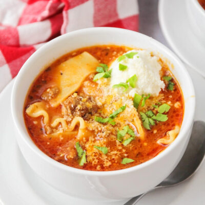 A bowl with Lasagna soup.