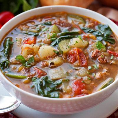 A bowl of Tuscan lentil soup.