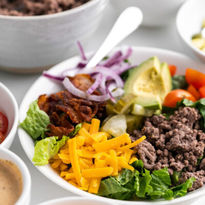 Hamburger bowl on a white plate.