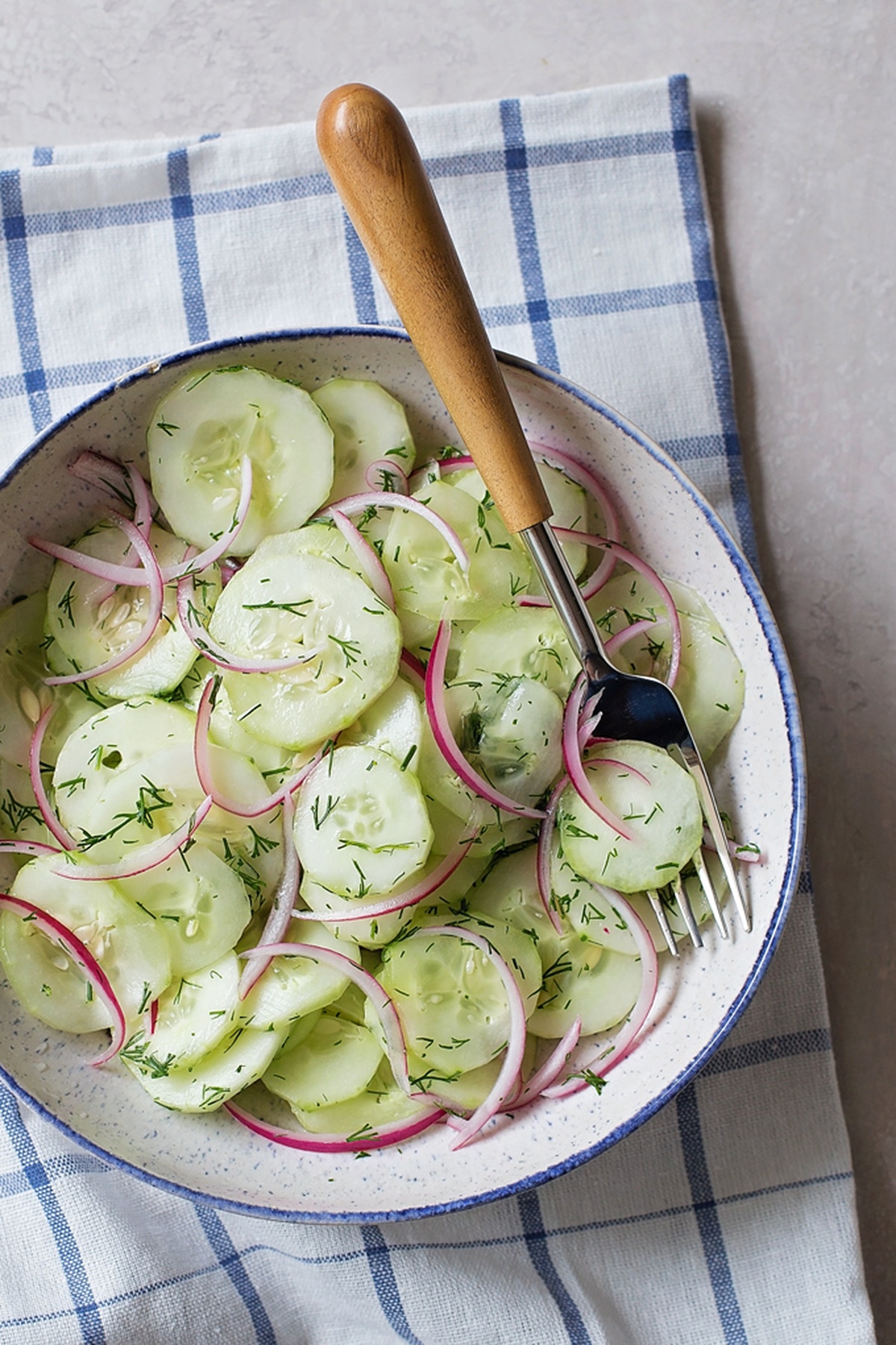 Cucumber Dill salad on a plate.