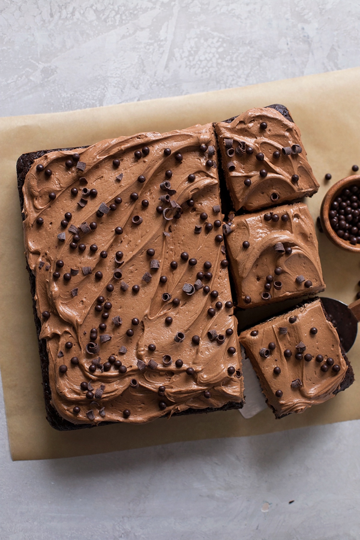 A single layer of Easy Chocolate Cake topped with chocolate frosting.