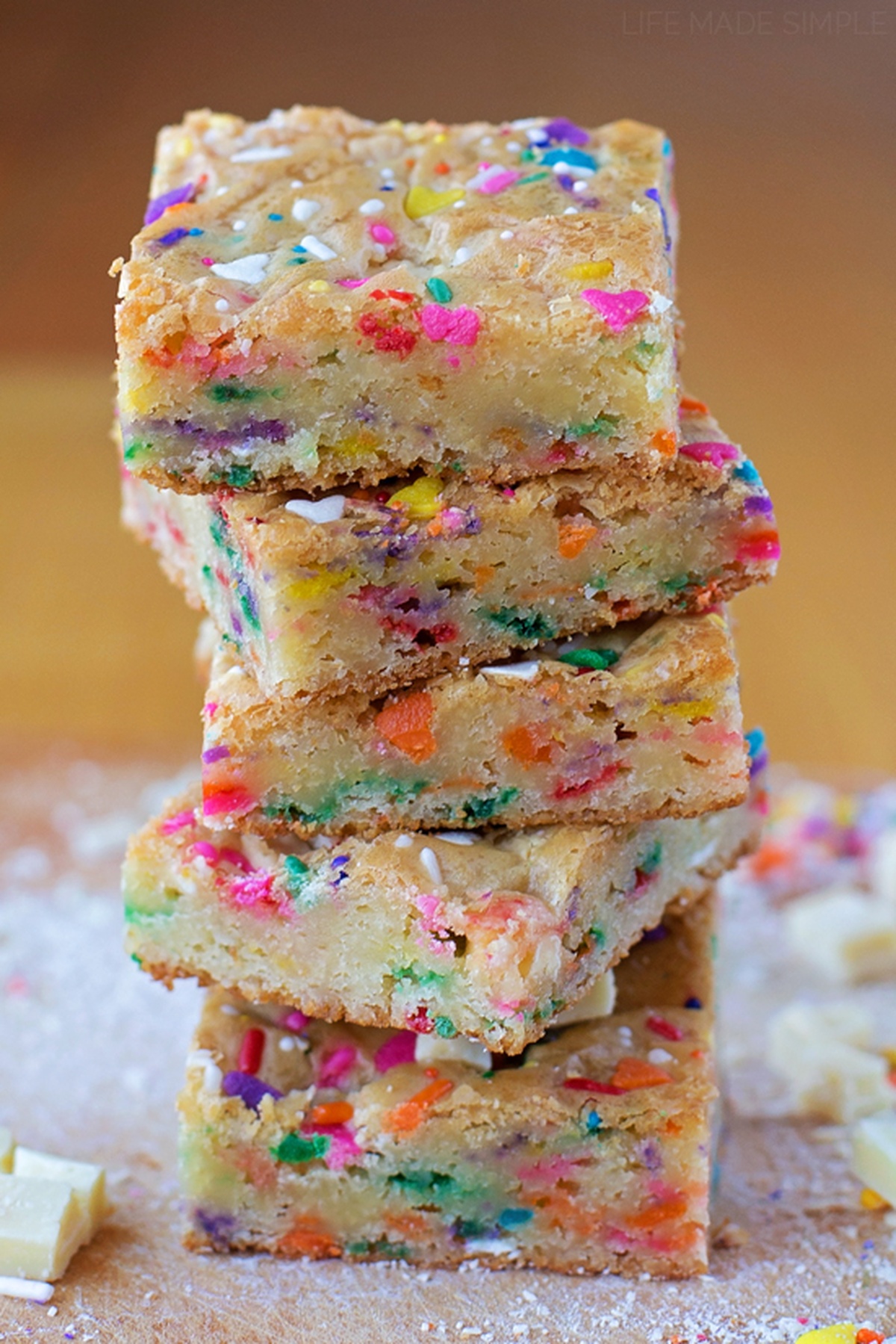 Stack of Birthday Cake Blondies.