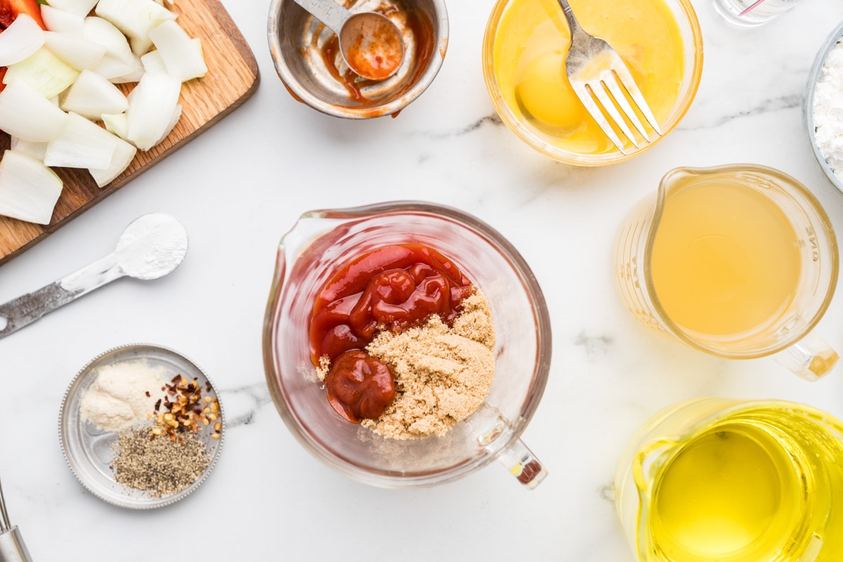 Fresh ingredients for sweet and sour sauce.