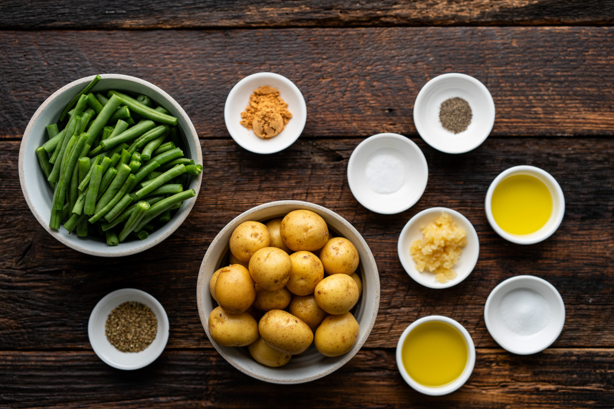 Ingredients for potatoes and green beans.