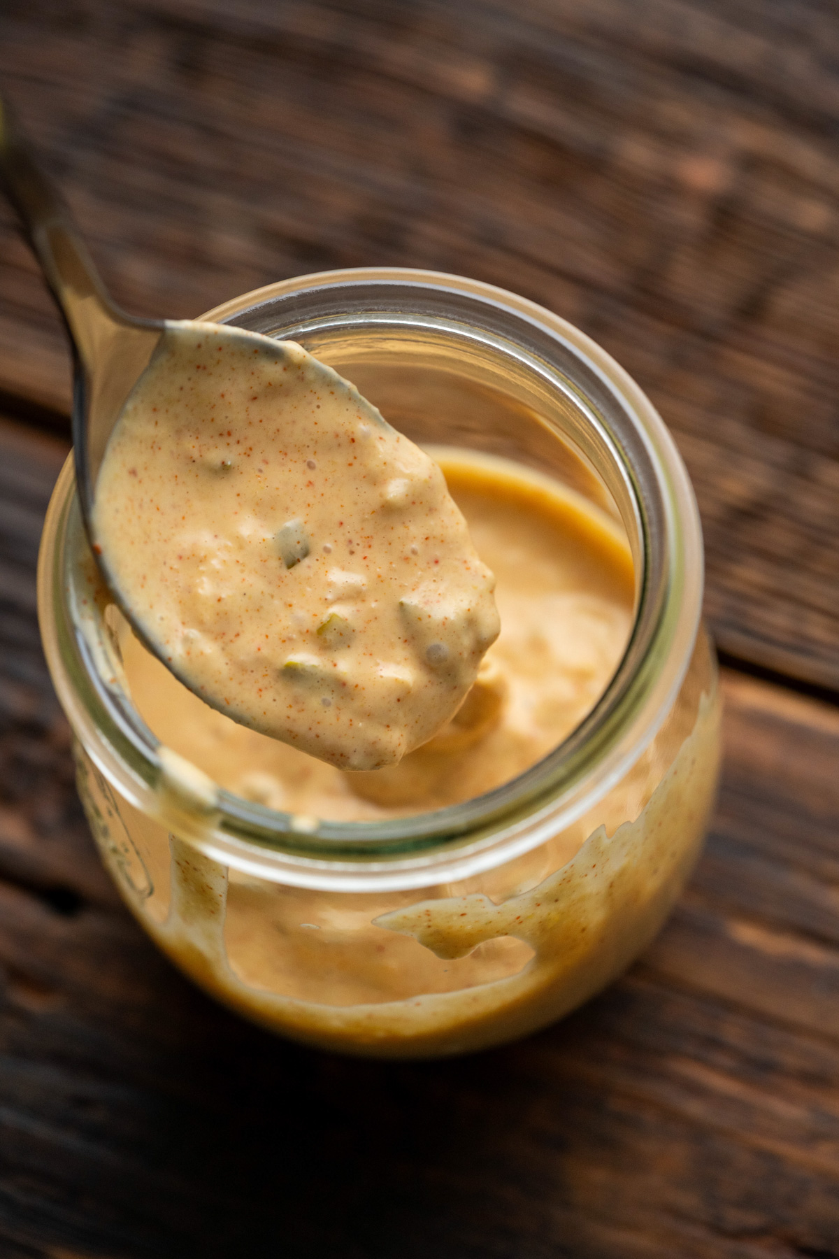 Big mac sauce in a glass jar.
