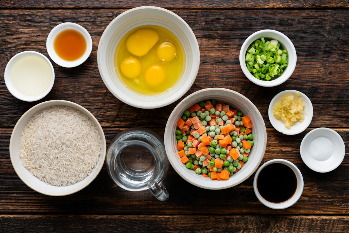 Ingredients for Instant Pot fried rice.