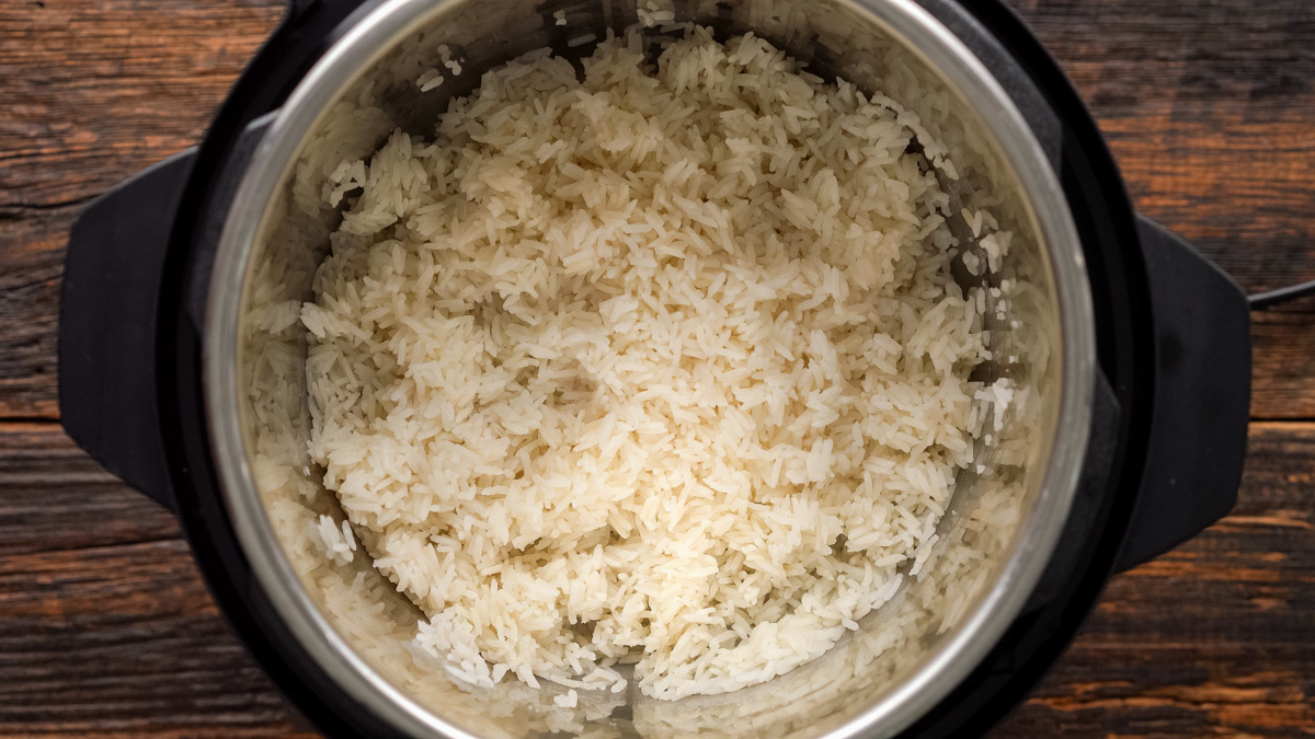 Rice after it cooked in the Instant Pot.