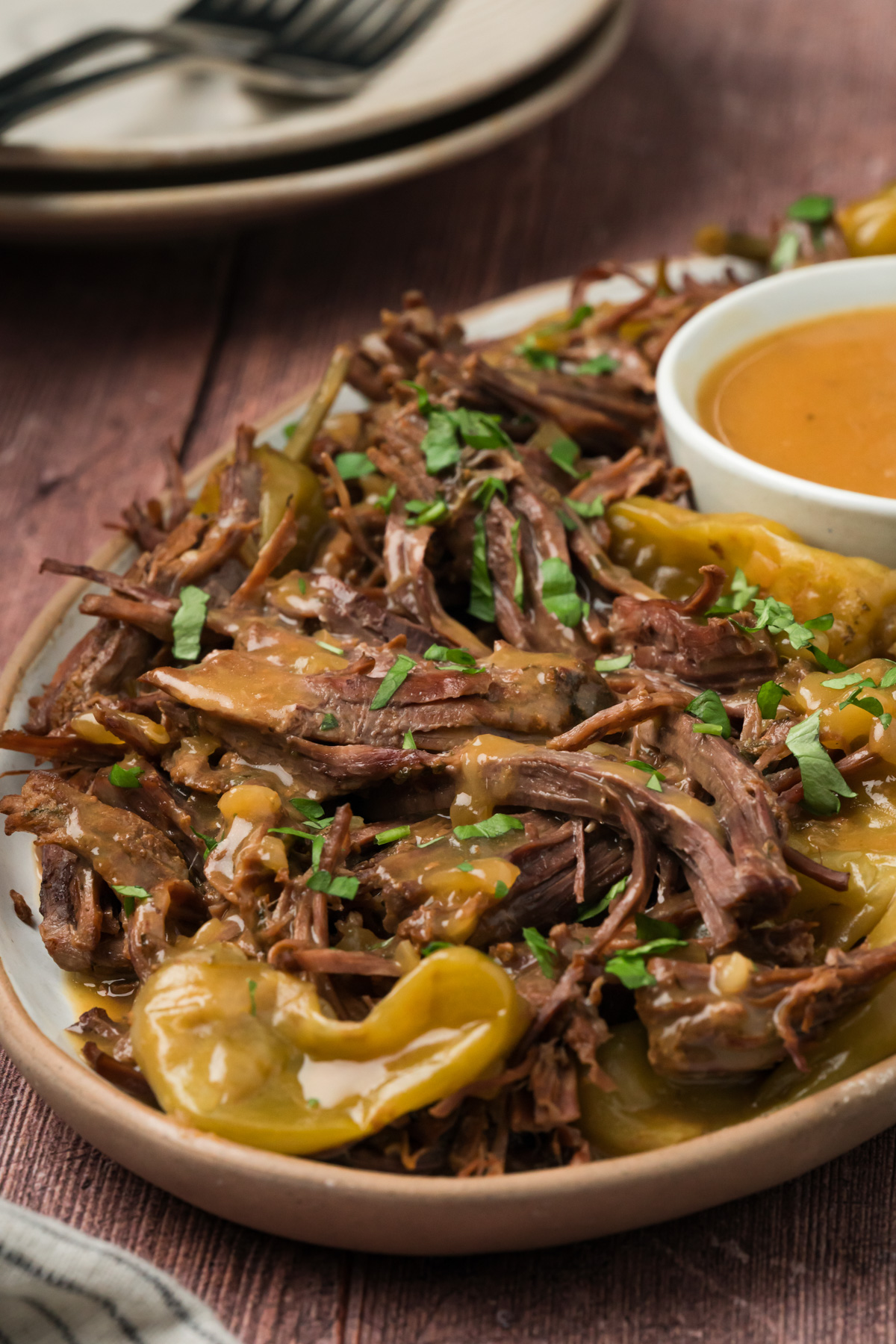 Mississippi Pot roast with gravy on top.