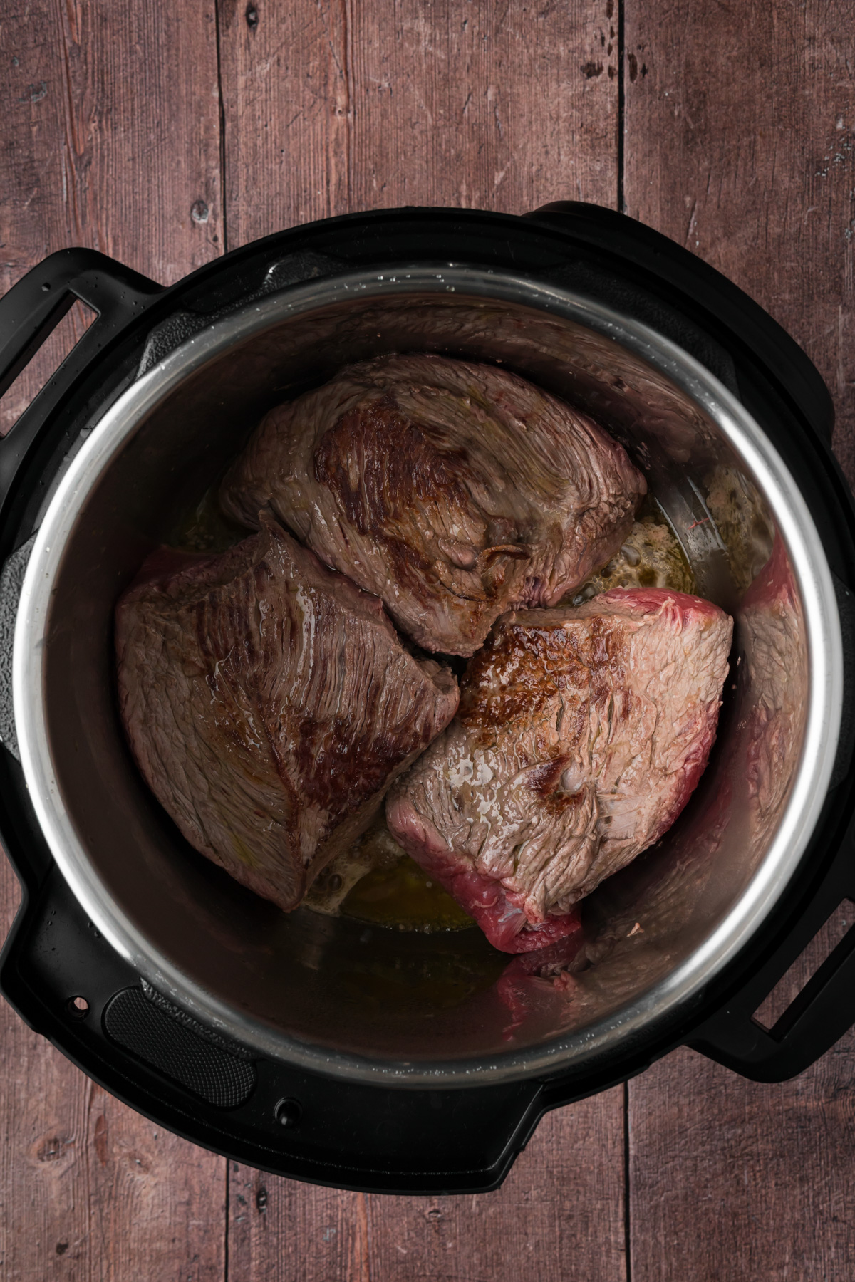Seared chuck roast in the Instant pot.