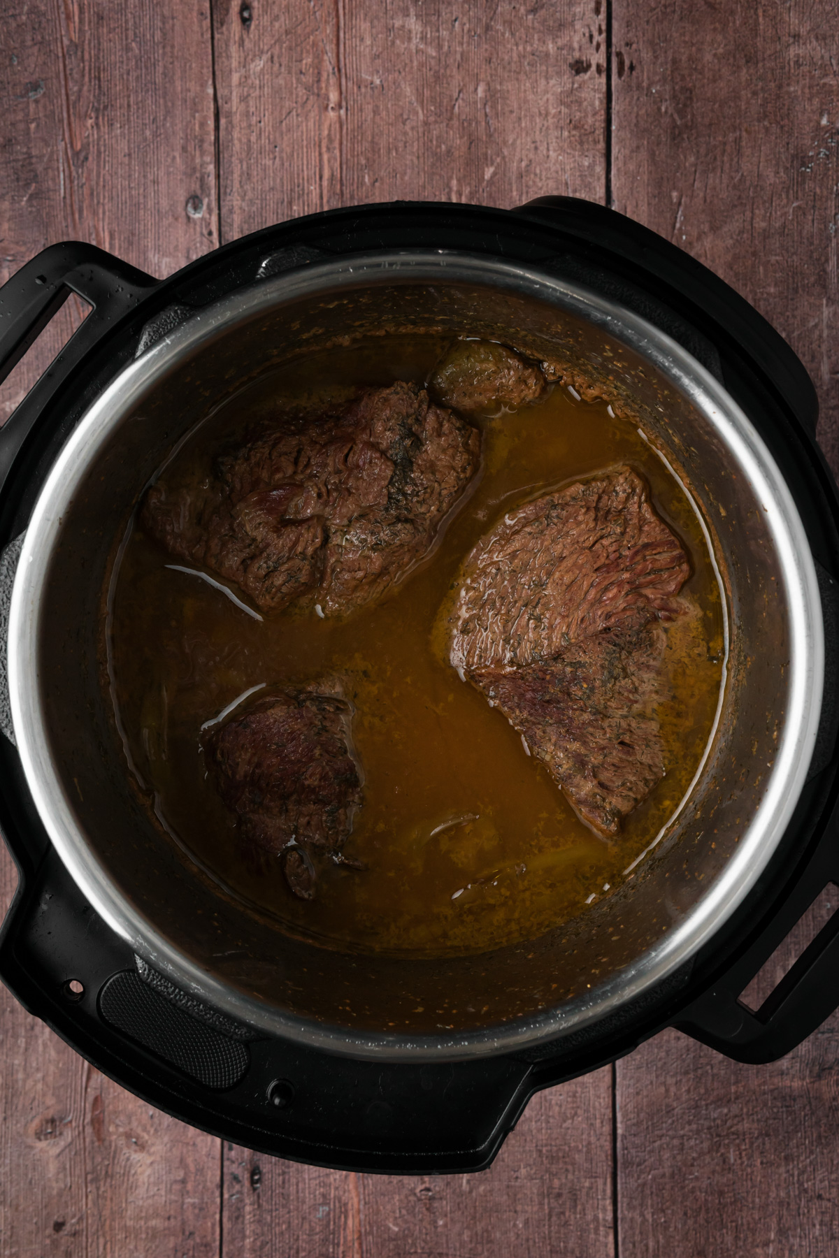 Mississippi pot roast after it has cooked in the Instant Pot.