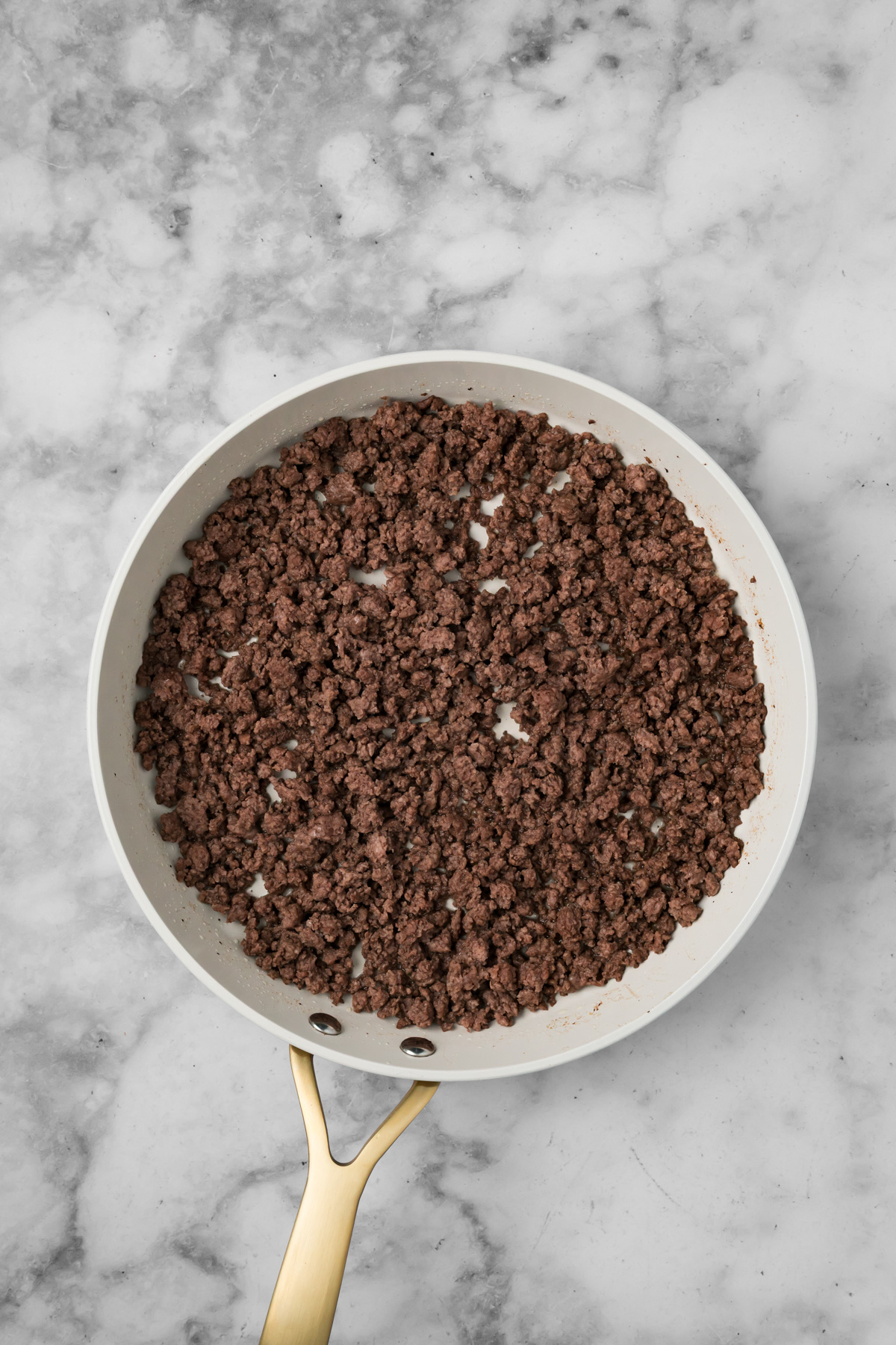 Pan of ground beef.