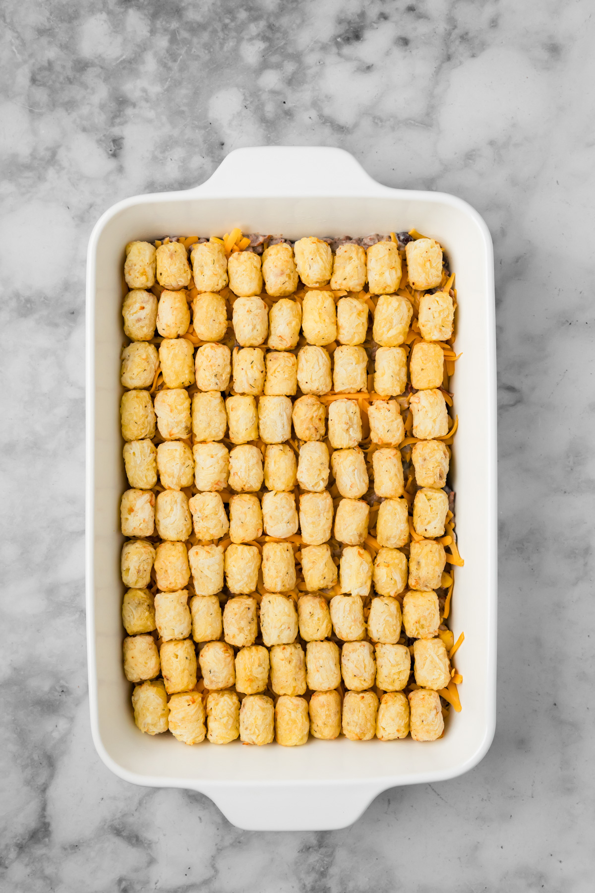 Cowboy casserole before baking in the oven.