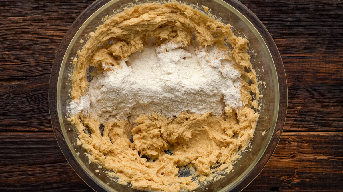 Dry ingredients added into the wet ingredients.