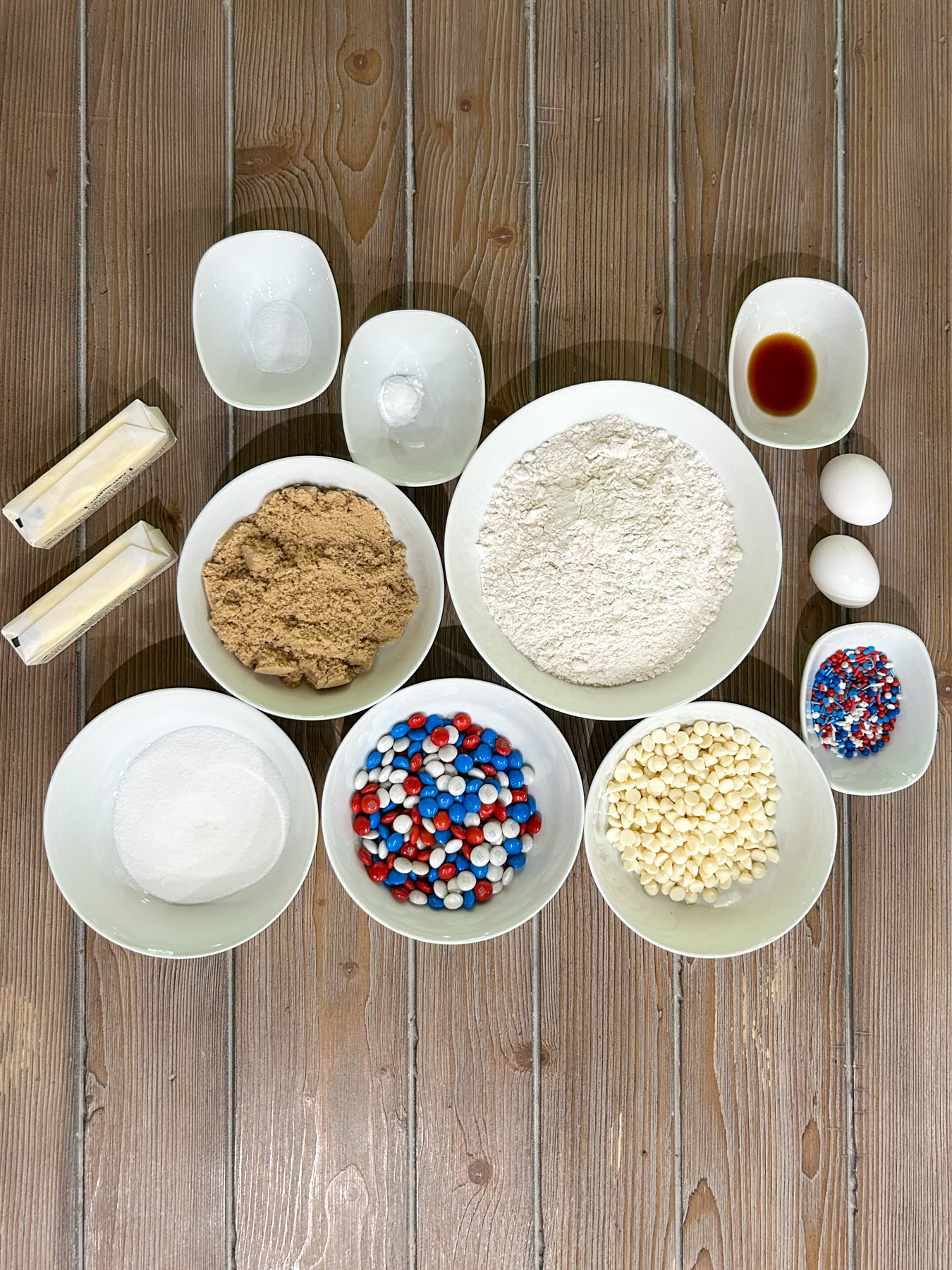 Ingredients for patriotic cookies.