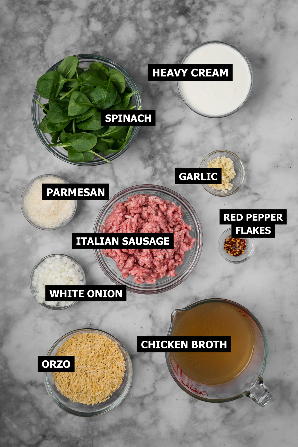 Ingredients for sausage orzo.