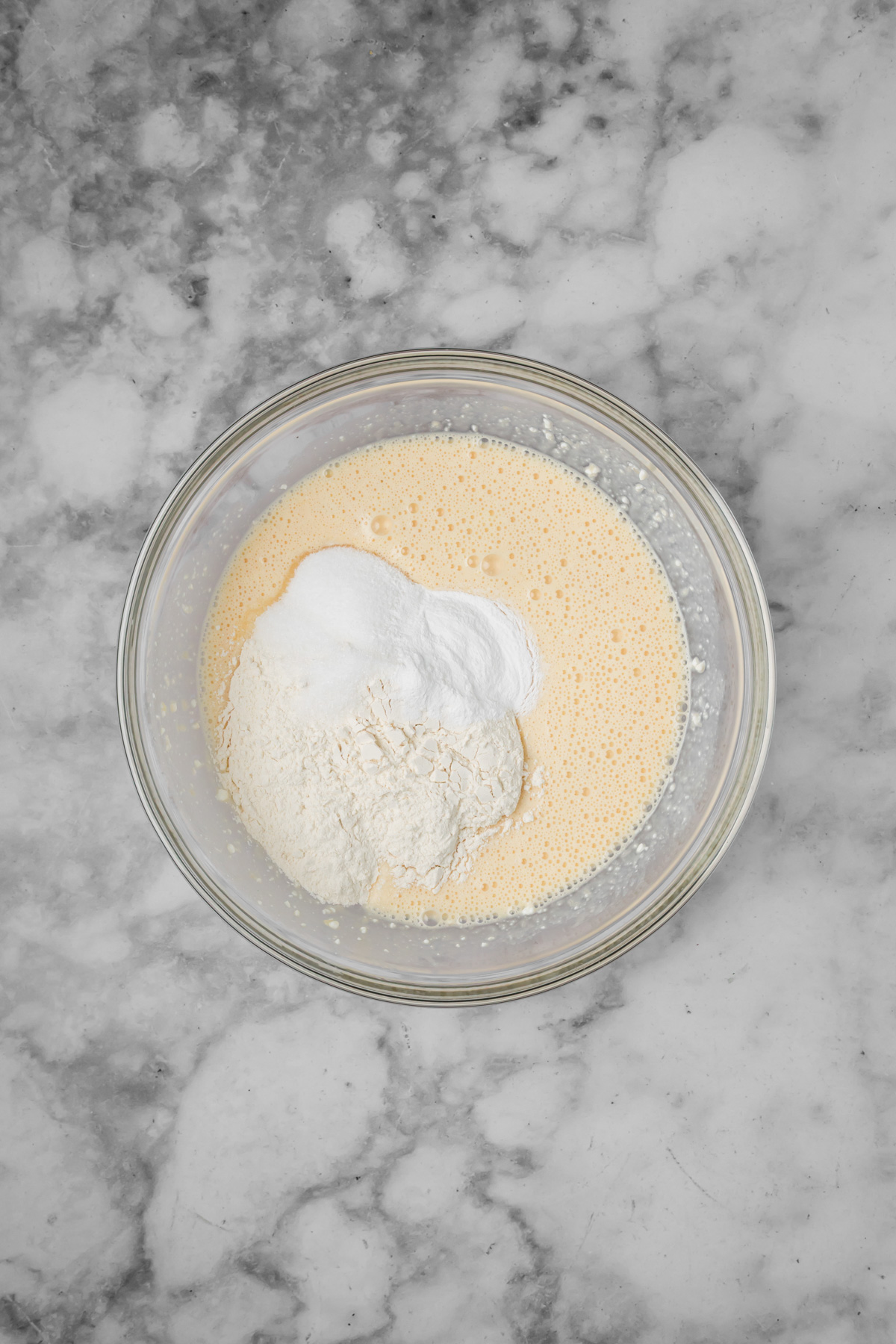 Dry ingredients added into the wet ingredients.