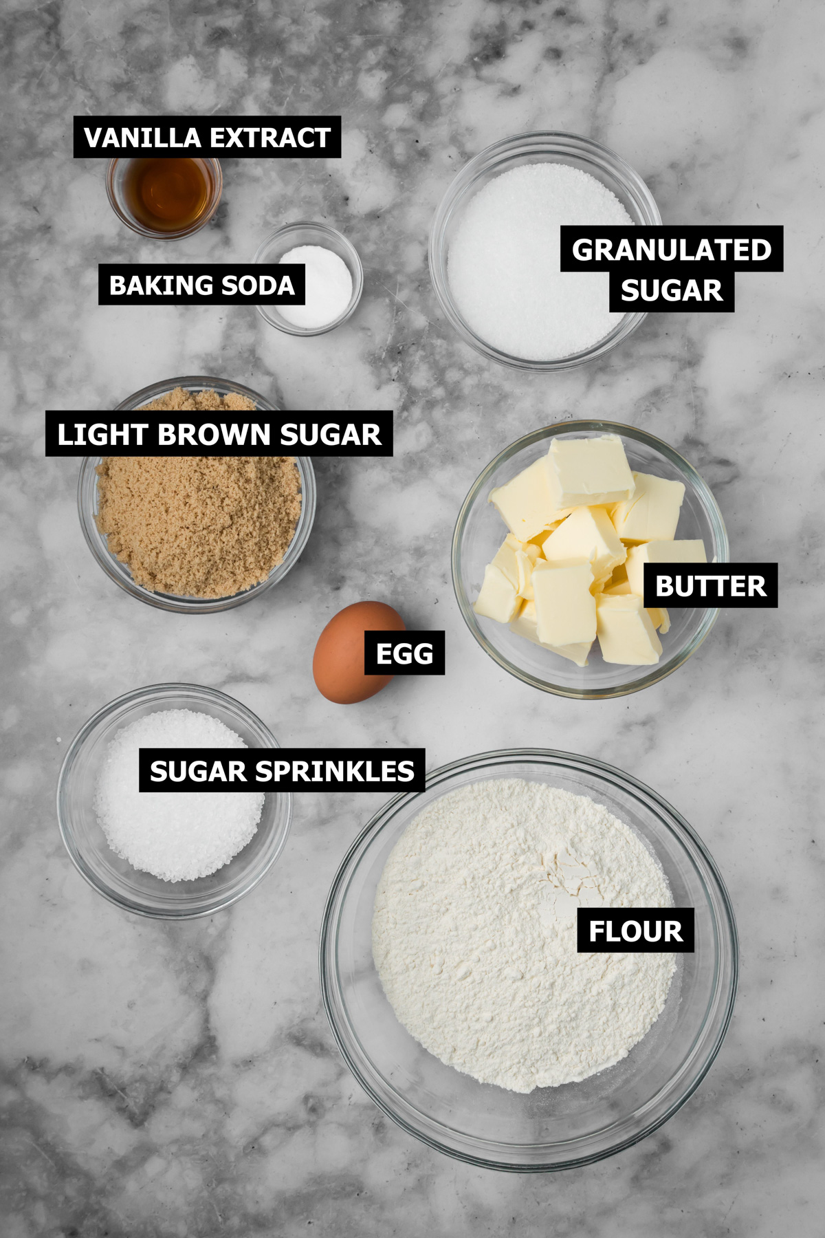 Ingredients for brown butter sugar cookies.