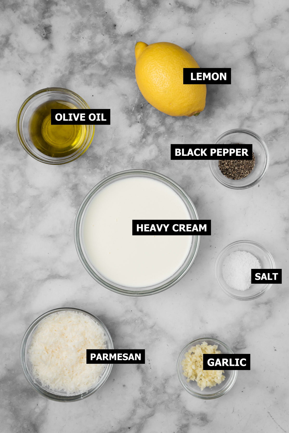 Ingredients for lemon cream sauce.