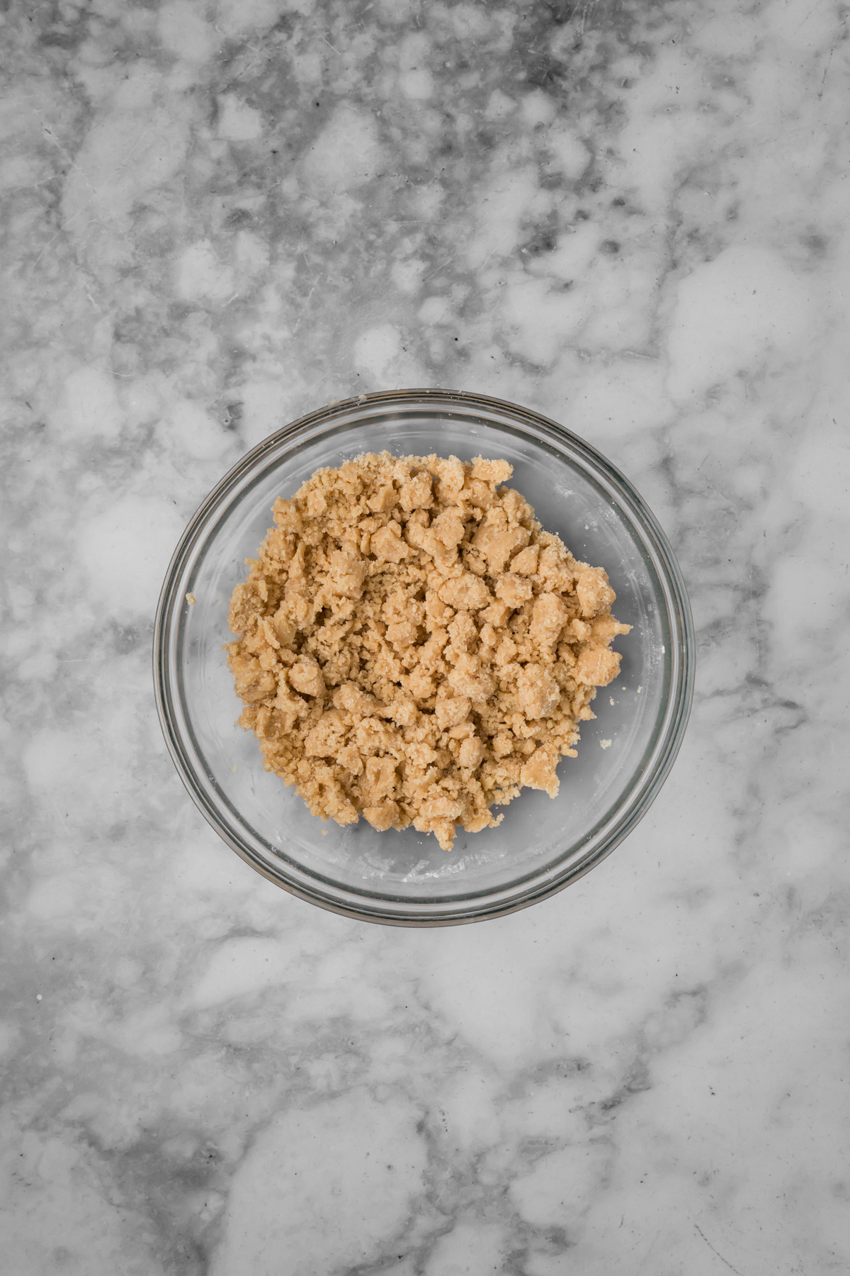 Crumble after it has been mixed together.