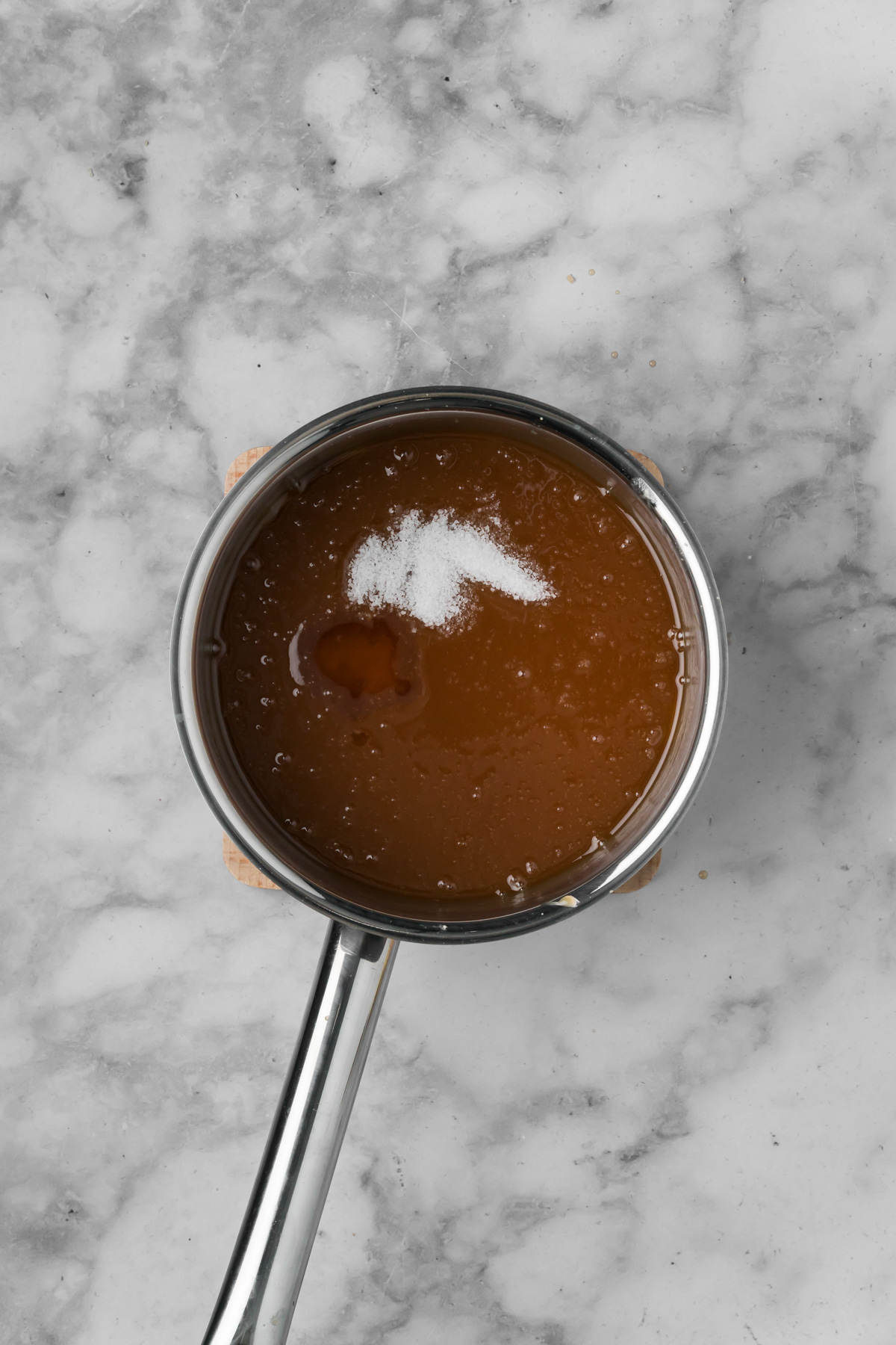 Vanilla and salt added into the caramel.