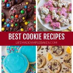 A collage of four photos of four cookie recipes.