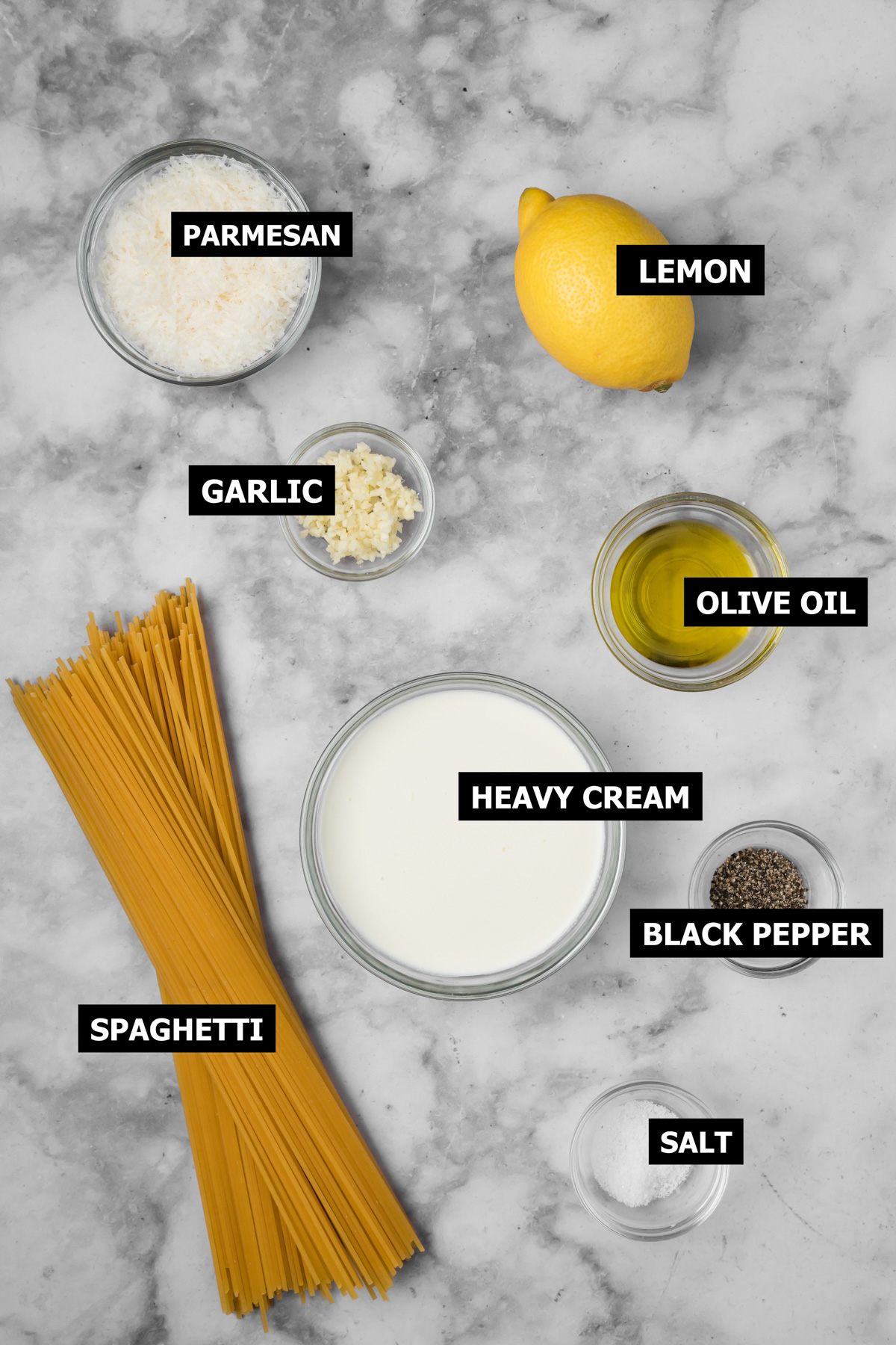 Ingredients for pasta with lemon cream sauce.