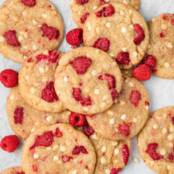 Soft and chewy, these White Chocolate Raspberry Cookies are filled with smooth, sweet chocolate and juicy, tangy raspberries that balance beautifully together.