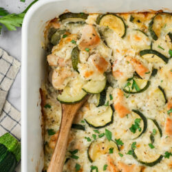 Creamy, cheesy, and packed with chicken and zucchini this Chicken Zucchini Bake recipe is one that will delight the whole family!