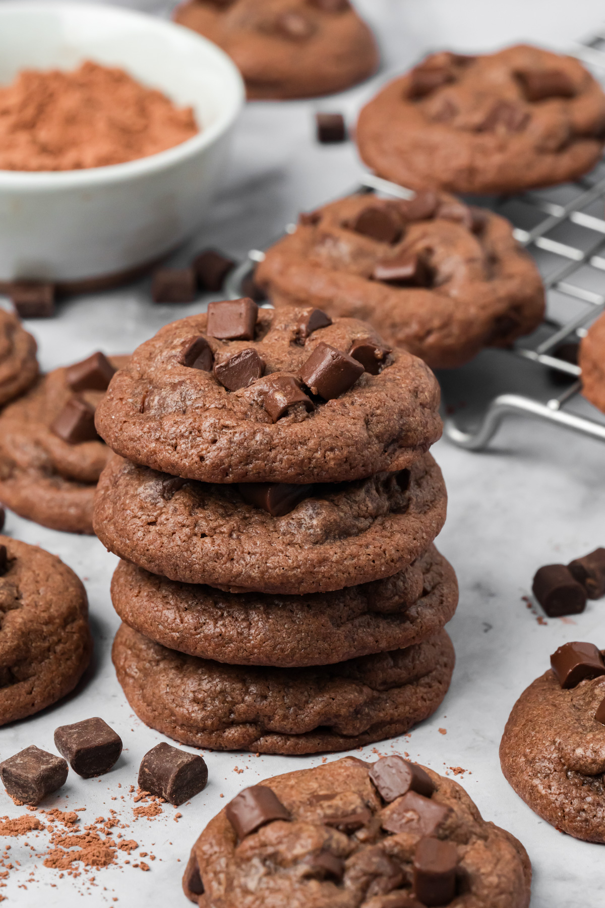 Stack of dark chocolate cookies.
