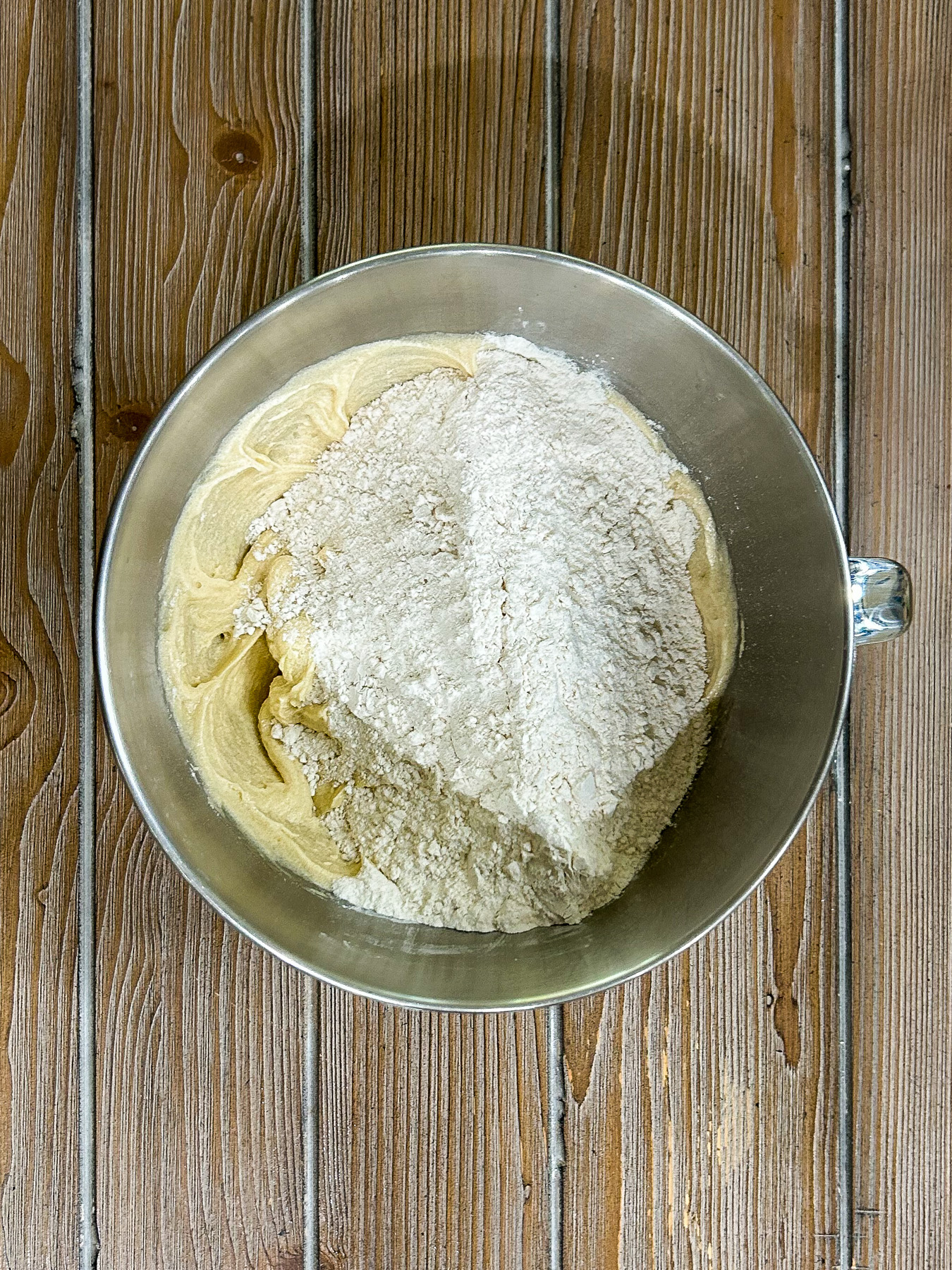 Dry ingredients added to the wet ingredients.