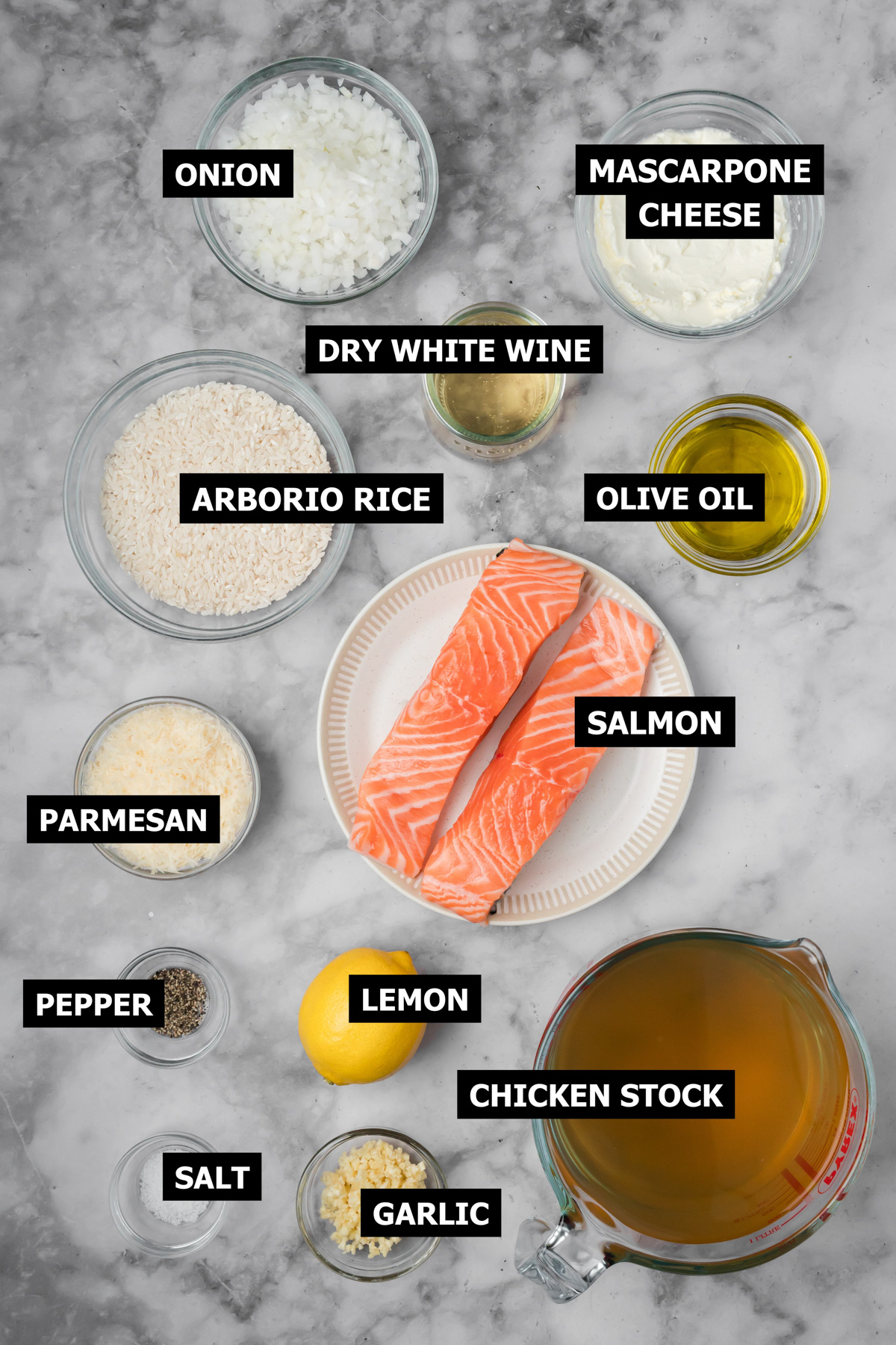 Ingredients for salmon risotto. 