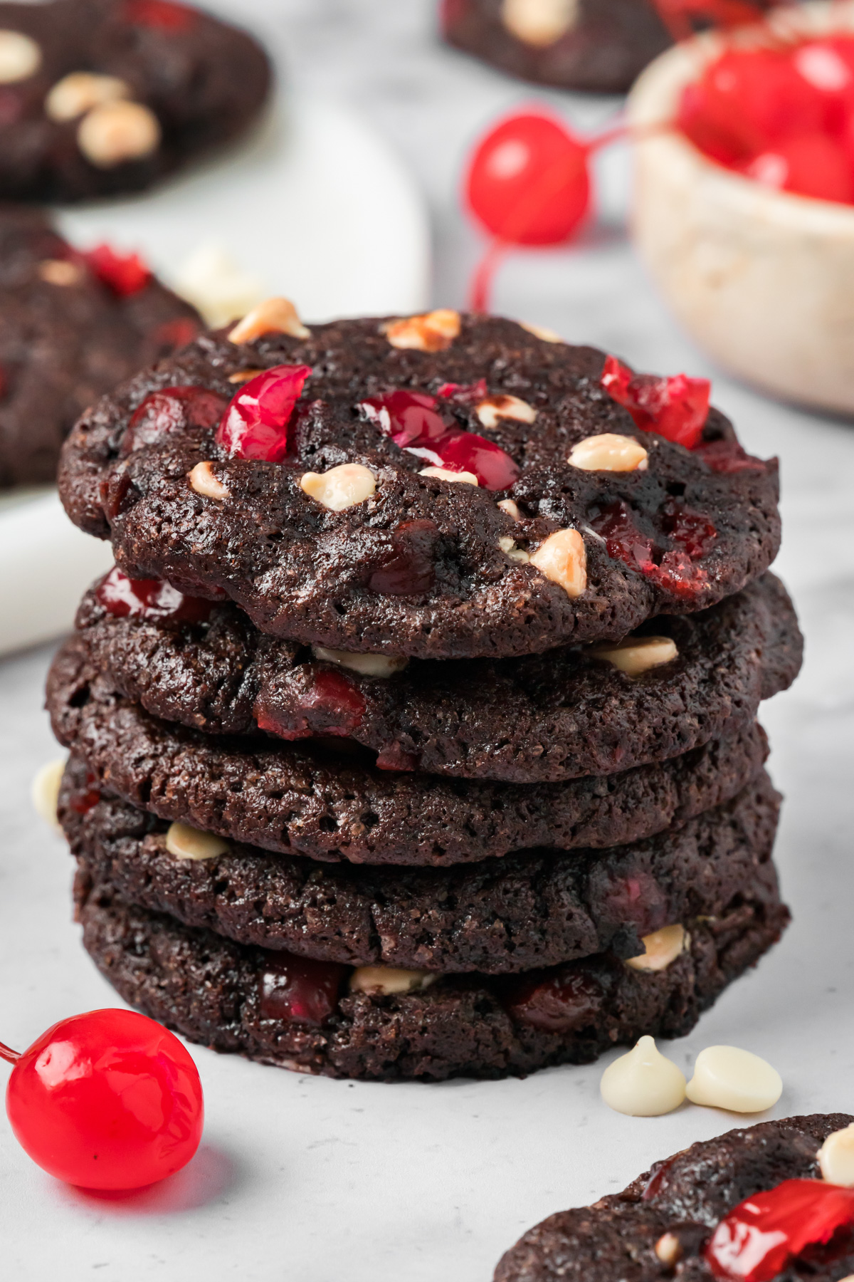 Stack of black forest cookies.
